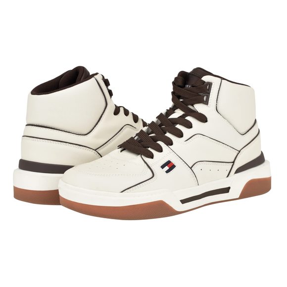 Tommy Hilfiger Mens Varten Sneaker Ivory/Dark Brown 7M - Picture 1 of 1